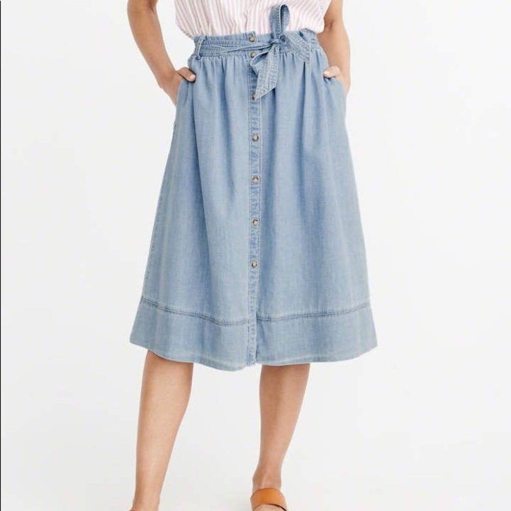 Soft Denim Midi Skirt with Pockets